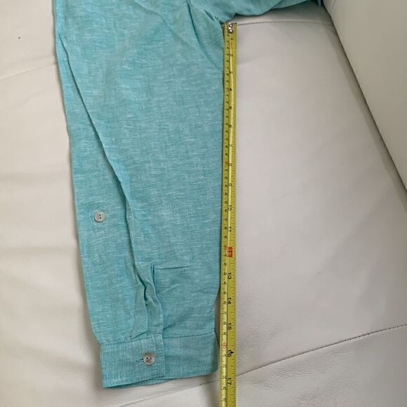 NWT Susan Graver Linen Blend Roll Up Tab Sleeve Women’s Shirt Size 1Xp - Picture 5 of 9